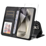 Samsung Galaxy S25 Ultra 2-en-1 Couverture de rabat à gamme en cuir artificiel avec écran Protecteur Samsung Galaxy Samsung Galaxy S25 Ultra 2-en-1 Couverture de revers en cuir artificiel avec protection d'écran en verre noir