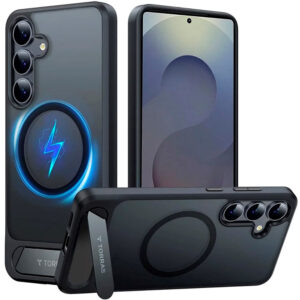 Torras Samsung Galaxy S25 + (plus) Hybrid Cover with Stand Fonction – Magsafe compatible – noir Torras Samsung Galaxy S25 + (Plus) Hybride Couverture avec fonction du support – Magsafe compatible – noir