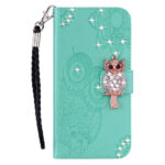 Samsung Galaxy S25 + (plus) Couverture de feuillette en cuir artificiel avec Uglemotiv – Turkiseiderwood Samsung Galaxy S25 + (plus) Couverture de revers en cuir artificiel avec motif de hibou – turquoise