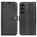 Samsung Galaxy S25 + (Plus) boîtier de portefeuille en cuir avec texture litchi et chocsorbing – case de portefeuille en cuir SortIdwood Samsung Galaxy S25 + (plus) avec texture litchi et choc – noir – noir