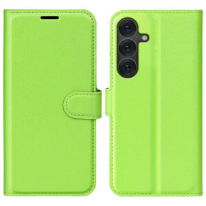 Samsung Galaxy S25 + (Plus) Case de portefeuille en cuir avec texture litchi et Shockabsorbing – Breedingwood Samsung Galaxy S25 + (Plus) Wallet en cuir avec texture litchi et bébé choquant – vert