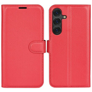 Samsung Galaxy S25 + (Plus) Case de portefeuille en cuir avec texture litchi et chocsorbing – boîtier de portefeuille en cuir Rediderwood Samsung S25 + (plus) avec texture litchi et choc – rouge – rouge