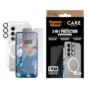 Soins par Panzerglass Samsung Galaxy S25 + (plus) 3 -in -1 Fonctionnement phare -cover / Privacy Protection de l'écran (UWF) / Protection des appareils photo -transparent / sortcare par Panzerglass Samsung Galaxy S25 + (plus) 3 -in -1 Flagship Back