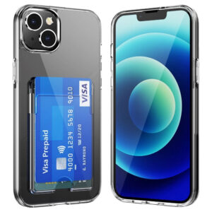 Couvercle en plastique hybride iPhone 14 avec support de carte – transparentiphone 14 Couvercle en plastique hybride avec support de carte – transparent