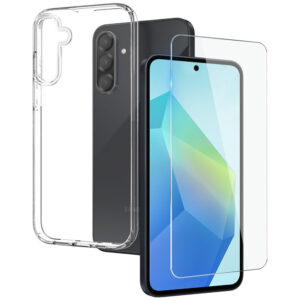 Samsung Galaxy A56 (5G) Couvercle en plastique flexible 2-en-1 et protection d'écran trempée en verre transparent Samsung Galaxy A56 (5G) Couvercle en plastique flexible 2-en-1 et protection d'écran trempée en verre transparent en verre