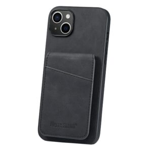 Couvercle en plastique plaqué en cuir iPhone 14 avec supports de cartes et fonction du support – Triphone 14 couvercle en plastique plaqué en cuir avec porte-carte et fonction du support – noir