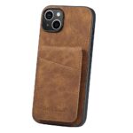 IPhone 14 Couvercle en plastique plaqué en cuir avec supports de cartes et fonction du support – Bruniphone 14 couvercle en plastique plaqué en cuir avec porte-carte et fonction du support – marron