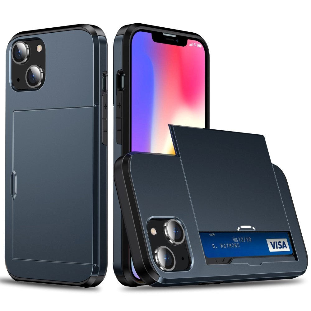 Couverture d'artisan hybride iPhone 14 avec support de carte – Navy Blueiphone 14 Hybrid Cabille artisanale avec porte-carte – bleu marine 1