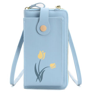 Embrayage mobile en cuir universel avec bandoulière (160 x 80 mm) – Embrayage mobile en cuir universel bleu avec bandoulière (160 x 80 mm) – bleu