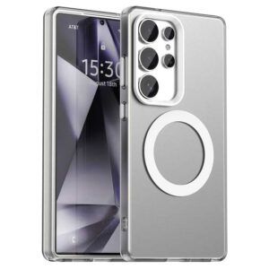 Samsung Galaxy S25 Ultra Hybrid Plastic Cover – Magsafe Compatible – transparent / hvideerwood Samsung Galaxy S25 Ultra Hybrid Plastic Couverture – Magsafe compatible – transparent / blanc