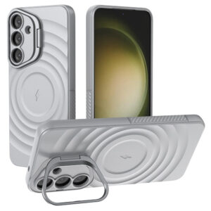 Samsung Galaxy S25 + (plus) Couverture en plastique flexible avec texture et kickstand – Grayiderwood Samsung Galaxy S25 + (Plus) Couverture en plastique flexible avec texture et kickstand – gris