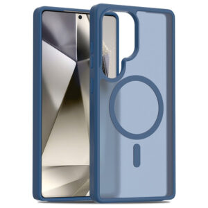 Samsung Galaxy S25 Ultra Mat Hybrid Cover – Magsafe Compatible – Bleu / transparent Aderwod Samsung Galaxy S25 Ultra Mat Hybrid Cover – Magsafe compatible – bleu / transparent