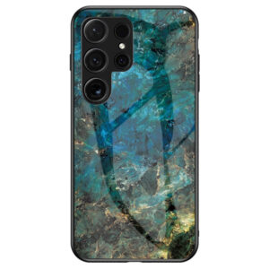 Samsung Galaxy S25 Ultra Hybrid Marble Cover avec dos en verre – Blueiderwood Samsung Galaxy S25 Ultra Hybrid Marble Couvercle en verre arrière – bleu