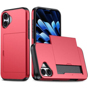 iPhone 16 Hybrid Artist Cover avec support de carte – Rediderwood iPhone 16 Couverture d'artisanat hybride avec support de carte – Rouge