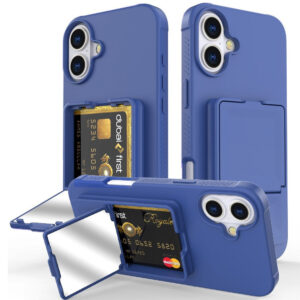 iPhone 16 Couvercle en plastique flexible avec support de carte et miroir construit – BlueIderwood iPhone 16 Couvercle en plastique flexible avec support de carte et miroir construit – Bleu