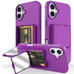 iPhone 16 Couvercle en plastique flexible avec support de carte et miroir construit – Miroir Purple Dark Purple Iphone 16 Couvercle en plastique flexible avec support de carte et miroir construit – Purple foncé