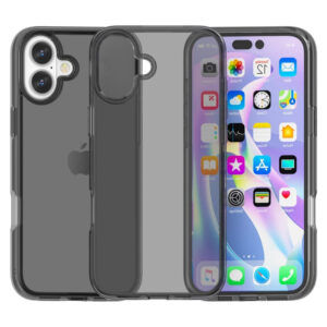 Couverture hybride iPhone 16 – Couverture hybride transparent de SortIdwood iPhone 16 – noir transparent