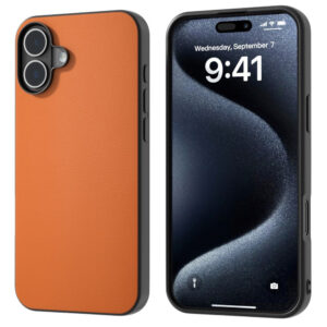 iPhone 16 Cover en plastique en cuir – Orangeeiderwood iPhone 16 en cuir – Couvre en plastique plaqué – Orange