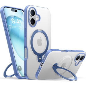 Torras iPhone 16 Hybrid Plastic Cover With Stand Fonction – Magsafe Compatible – Blue Torras iPhone 16 Couverture en plastique hybride avec fonction debout – Magsafe compatible – Bleu