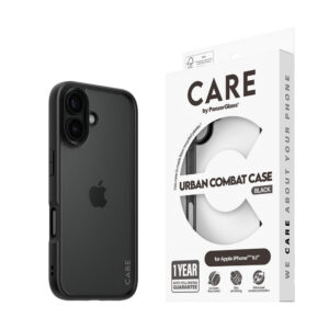 CARE BY PANZERGLASS IPhone 16 Flagon de combat urbain – Framecare transparent / noir par Panzerglass iPhone 16 Case de combat urbain – Cadre transparent / noir