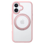 Torras iPhone 16 Hybrid Plastics Cover avec bague rotable Kickstand – Magsafe compatible – transparent / rose Torras iPhone 16 Couverture en plastique hybride avec bague rotable – Magsafe compatible – transparent / rose
