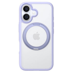 Torras iPhone 16 Hybrid Plastic Cover avec anneau de kickstand rotable – Magsafe compatible – transparent / Lillatorras iPhone 16 Couverture en plastique hybride avec bague rotable – Magsafe compatible – transparent / violet