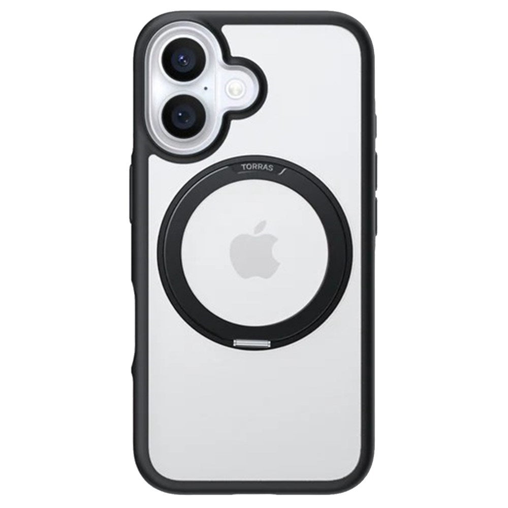 Torras iPhone 16 Hybrid Plastic Cover avec anneau de kickstand rotable – Magsafe compatible – transparent / noir Torras iPhone 16 Couverture en plastique hybride avec bague rotable – Magsafe compatible – transparent / noir 1