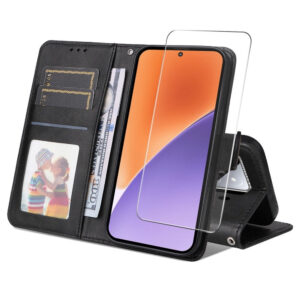Xiaomi 15 Couvercle de rabat en cuir artificiel avec sangle et protection d'écran – Sortidwood Xiaomi 15 Couverture de rabat en cuir artificiel avec sangle et protection d'écran – noir