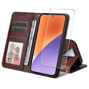 Xiaomi 15 Couvercle de rabat en cuir artificiel avec sangle et protection d'écran – Bruneiderwood Xiaomi 15 Couverture de rabat en cuir artificiel avec sangle et protection d'écran – marron