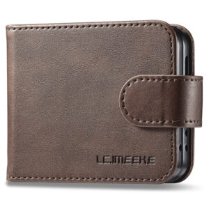 Samsung Galaxy Z Flip6 Couverture de feuillette en cuir artificiel avec support de carte et fonction du support – Brownerwood Samsung Galaxy Z Flip6 Couvercle en cuir artificiel avec support de carte et fonction du stand – brun foncé