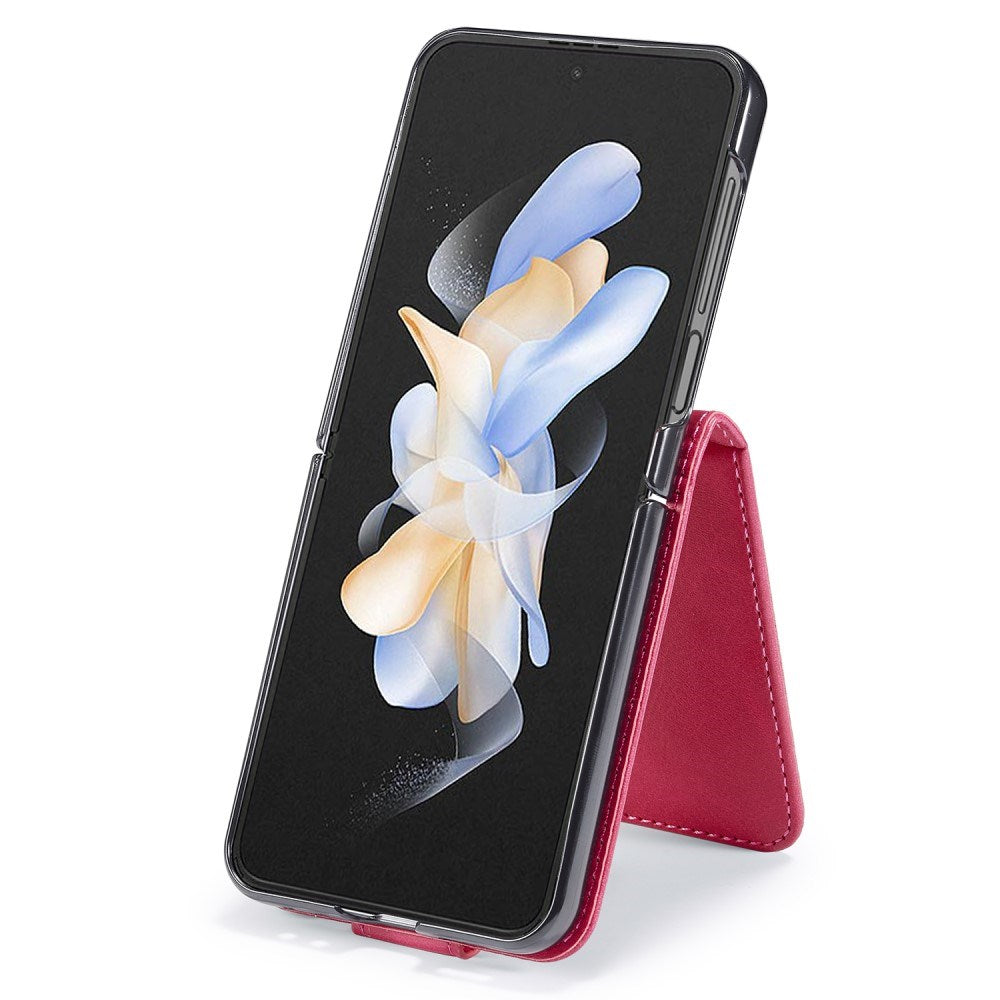 Samsung Galaxy Z Flip6 Couvercle de feuillette en cuir artificiel avec support de carte et fonction du support – Samsung Galaxy Z Flip6 Couvercle en cuir artificiel avec support de carte et fonction du support – rose 4