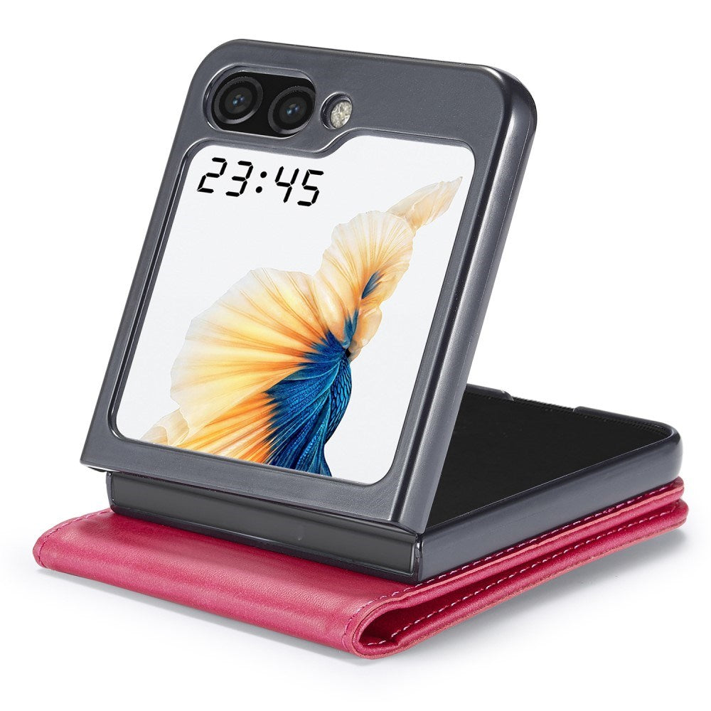 Samsung Galaxy Z Flip6 Couvercle de feuillette en cuir artificiel avec support de carte et fonction du support – Samsung Galaxy Z Flip6 Couvercle en cuir artificiel avec support de carte et fonction du support – rose 5