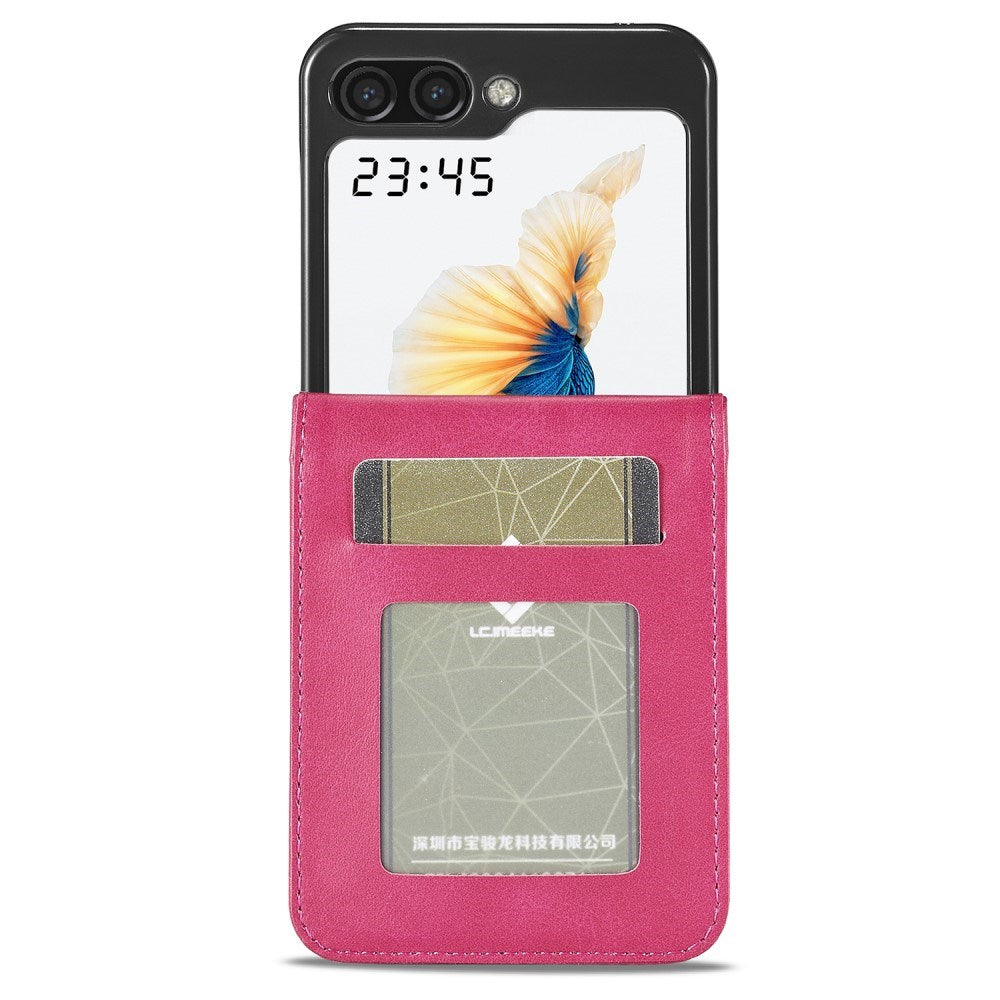 Samsung Galaxy Z Flip6 Couvercle de feuillette en cuir artificiel avec support de carte et fonction du support – Samsung Galaxy Z Flip6 Couvercle en cuir artificiel avec support de carte et fonction du support – rose 3
