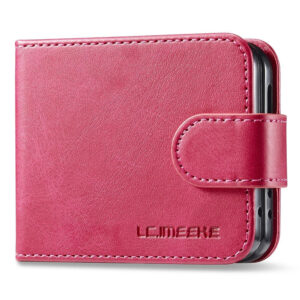 Samsung Galaxy Z Flip6 Couvercle de feuillette en cuir artificiel avec support de carte et fonction du support – Samsung Galaxy Z Flip6 Couvercle en cuir artificiel avec support de carte et fonction du support – rose