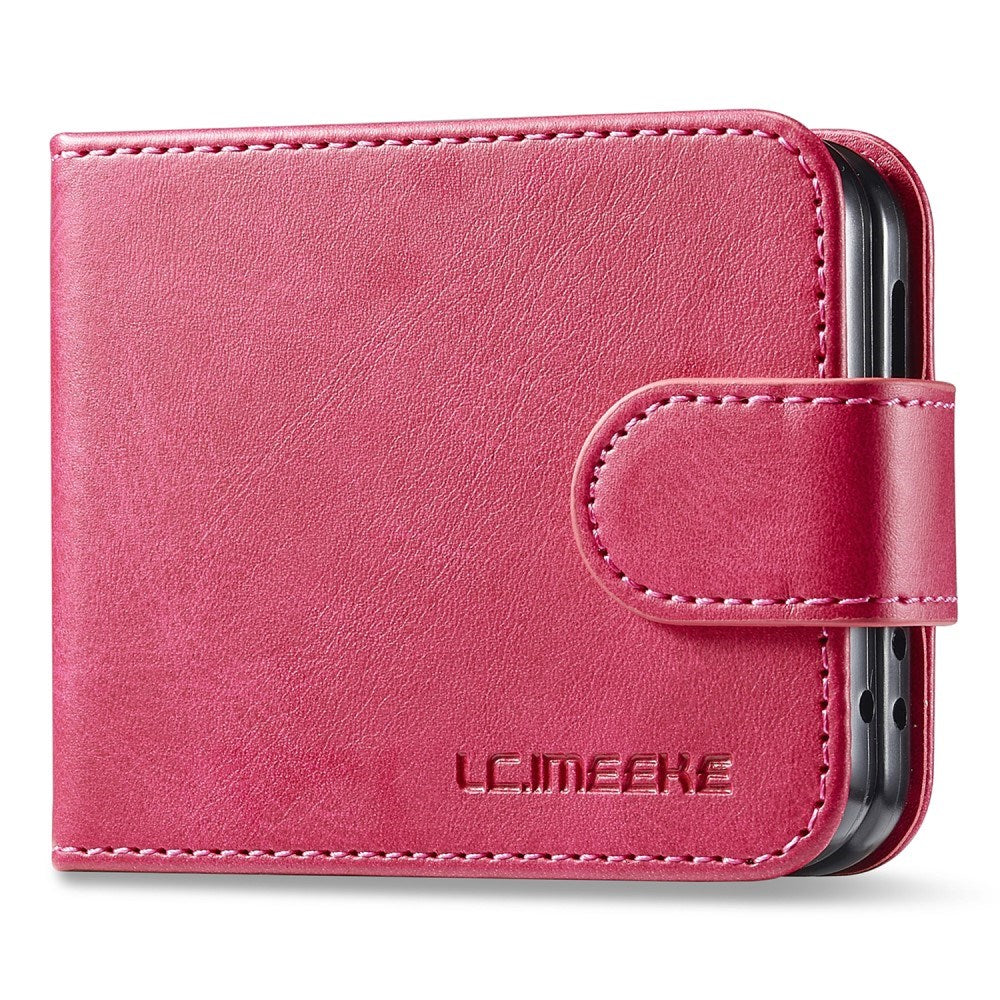 Samsung Galaxy Z Flip6 Couvercle de feuillette en cuir artificiel avec support de carte et fonction du support – Samsung Galaxy Z Flip6 Couvercle en cuir artificiel avec support de carte et fonction du support – rose