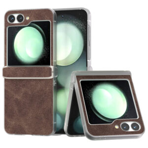 Samsung Galaxy Z Flip6 Cuir – Olucle Couvre en plastique – Bruneiderwood Samsung Galaxy Z Flip6 Cuir – Fracture en plastique – Brown