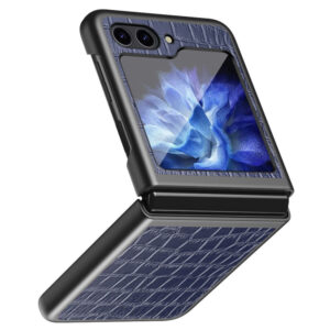Samsung Galaxy Z Flip6 Cuir – Ont Couvercle en plastique M. Texture – Bludederwood Samsung Galaxy Z Flip6 Couvrer en cuir-ult Couvre en plastique avec texture – Bleu