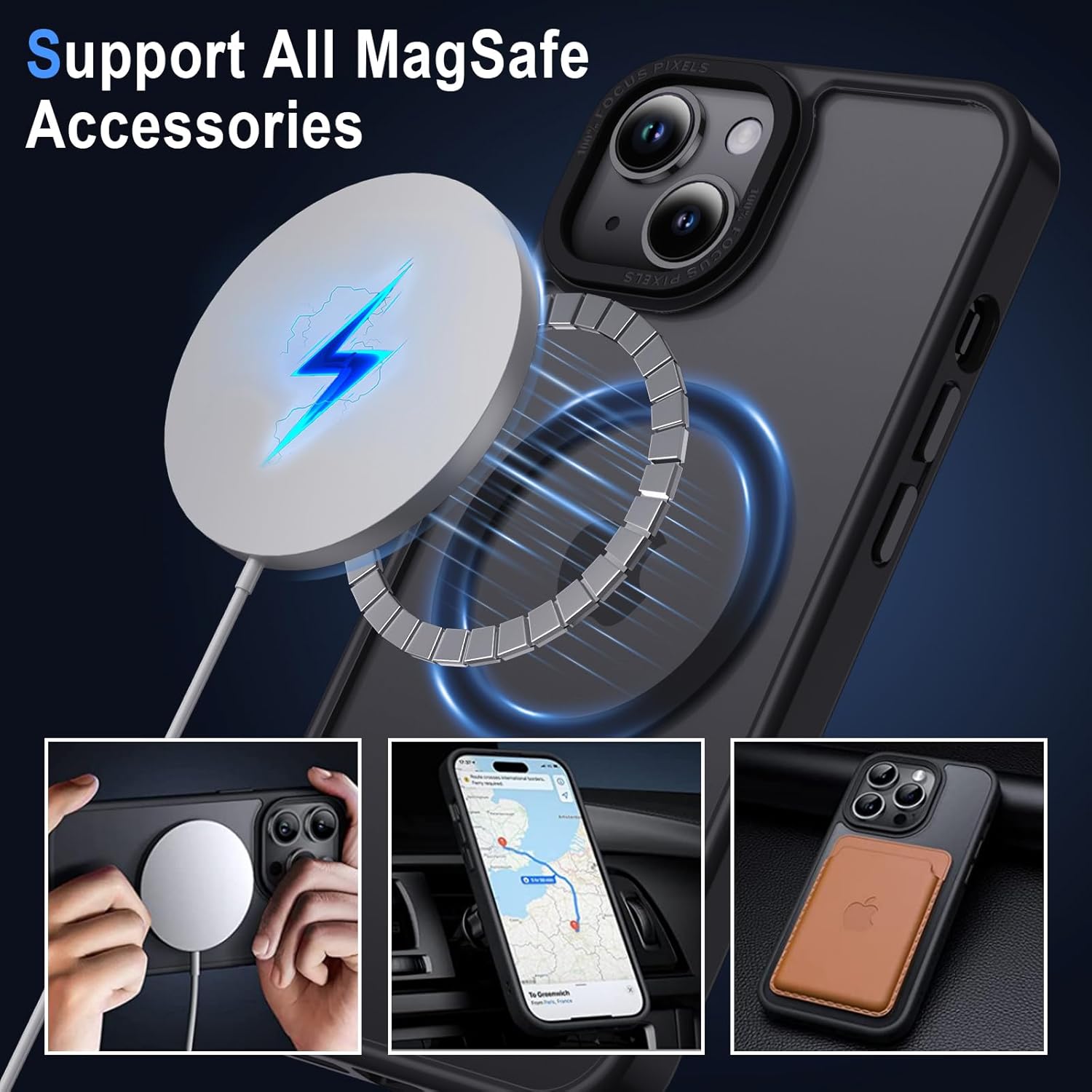 Coque iPhone 15 - XTCASE Coque magnétique pour iPhone 15 compatible avec MagSafe, coque minimaliste translucide mate, coque arrière rigide en PC anti-rayures + pare-chocs en TPU résistant aux chocs – Noir – Image 3