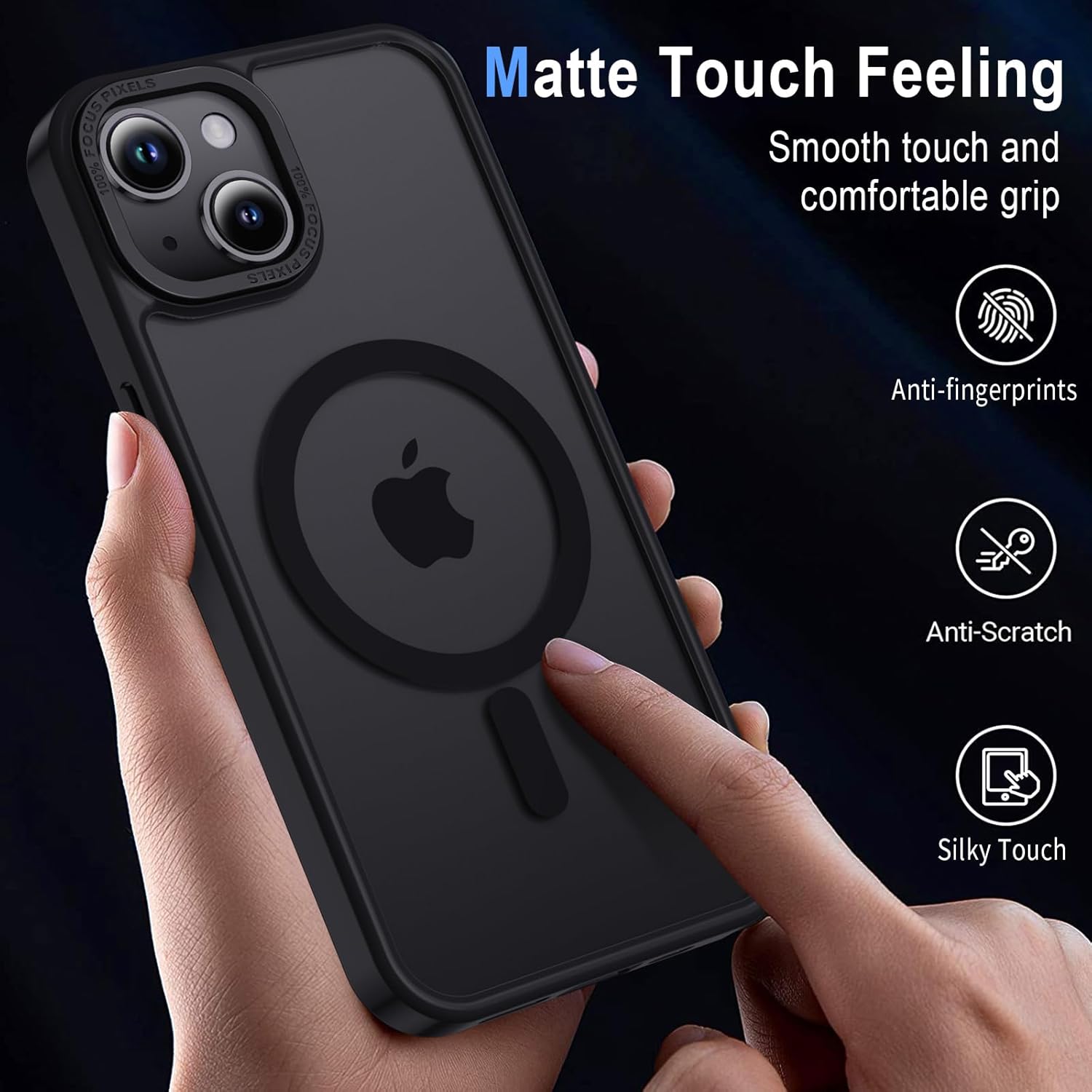 Coque iPhone 15 - XTCASE Coque magnétique pour iPhone 15 compatible avec MagSafe, coque minimaliste translucide mate, coque arrière rigide en PC anti-rayures + pare-chocs en TPU résistant aux chocs – Noir – Image 6