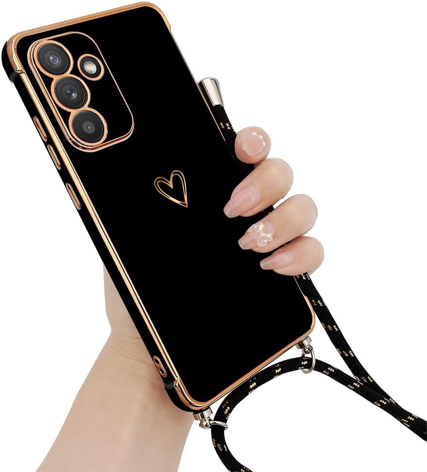 Coque samsung S24 - Étui MICODEN pour Samsung Galaxy S24 5G Silicone avec collier avec un joli coeur d'amour avec une sangle de cou longe pour Samsung Galaxy S24 5G (noir) – Image 3