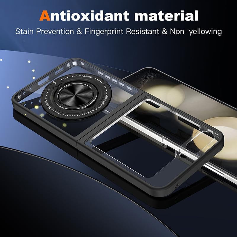 Coque galaxy z flip 6 - Yarxiawin Coque pour Samsung Galaxy Z Flip 6 Transparente, Anneau Magnétique Support pour Samsung Flip 6 Coque Compatible avec Magsafe Charger Slim Antichoc Rigide (Noir) – Image 7