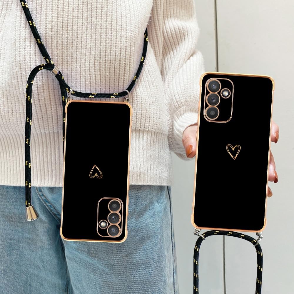 Coque samsung S24 - Étui MICODEN pour Samsung Galaxy S24 5G Silicone avec collier avec un joli coeur d'amour avec une sangle de cou longe pour Samsung Galaxy S24 5G (noir) – Image 6