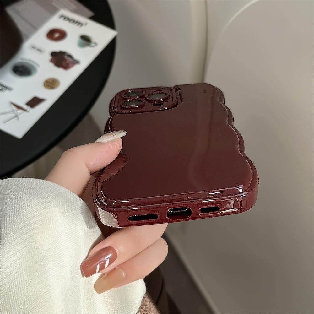 Coque iPhone 15 - ZTOFERA Coque pour iPhone 15, bouclés ondulés, couleur unie, cadre simple, résistant aux chocs, coque en silicone souple pour iPhone 15, vin rouge – Image 5