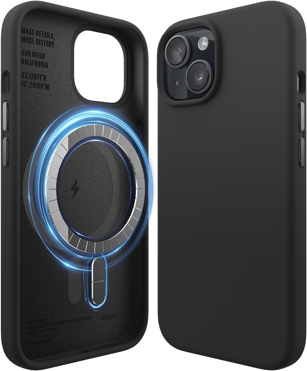 Coque iPhone 15 - elago Coque magnétique en silicone compatible avec iPhone 15, compatible avec tous les accessoires MagSafe, aimants intégrés, coque de protection complète (structure 5 couches) (noir) – Image 2