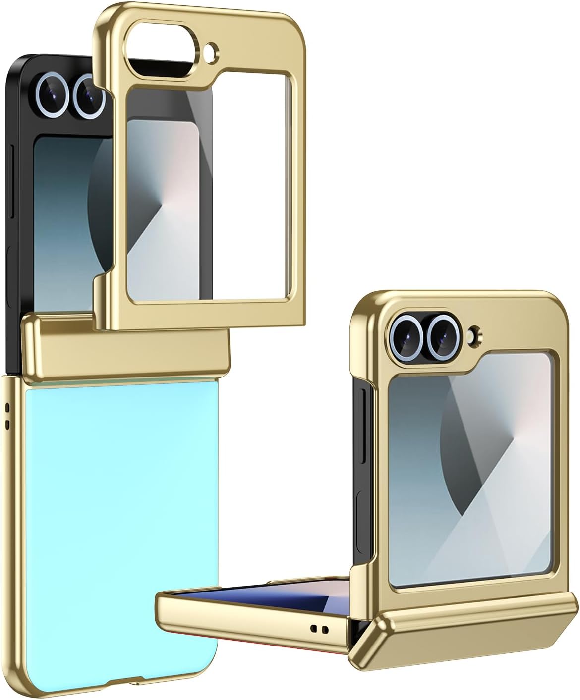 Coque galaxy z flip 6 - COQUE Coque Samsung Flip 6, Couverture Complète avec Film Intégré et Charnière Plaquée Or, Pliable pour Samsung Galaxy Z Flip 6 5G Bleu Clair – Image 2