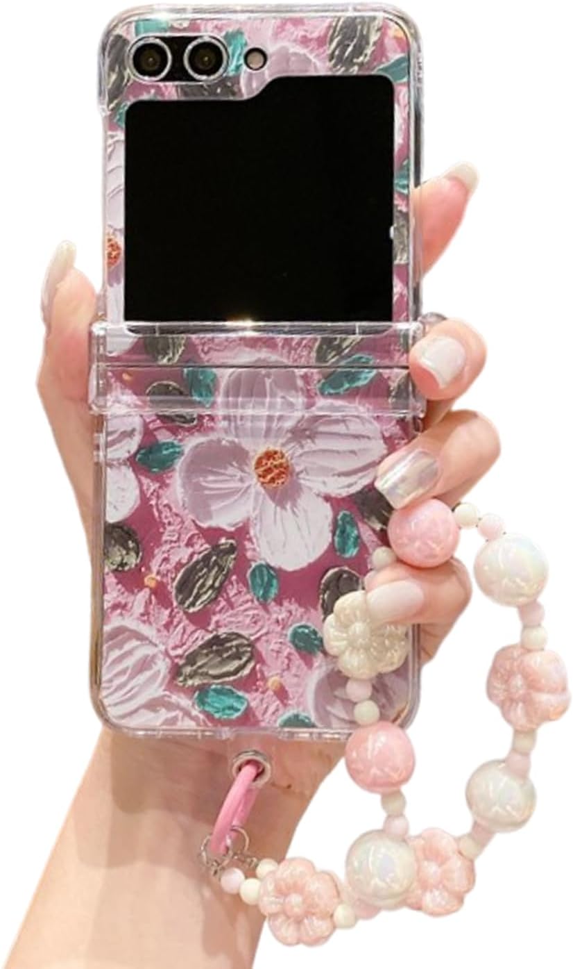 Coque galaxy z flip 6 - SCJLSDA Coque Samsung Galaxy Z Flip 6 pour Femme, Motif Fleur Mignon et Exquis Motif Fleur Kawaii avec Sangle (Rose) – Image 2