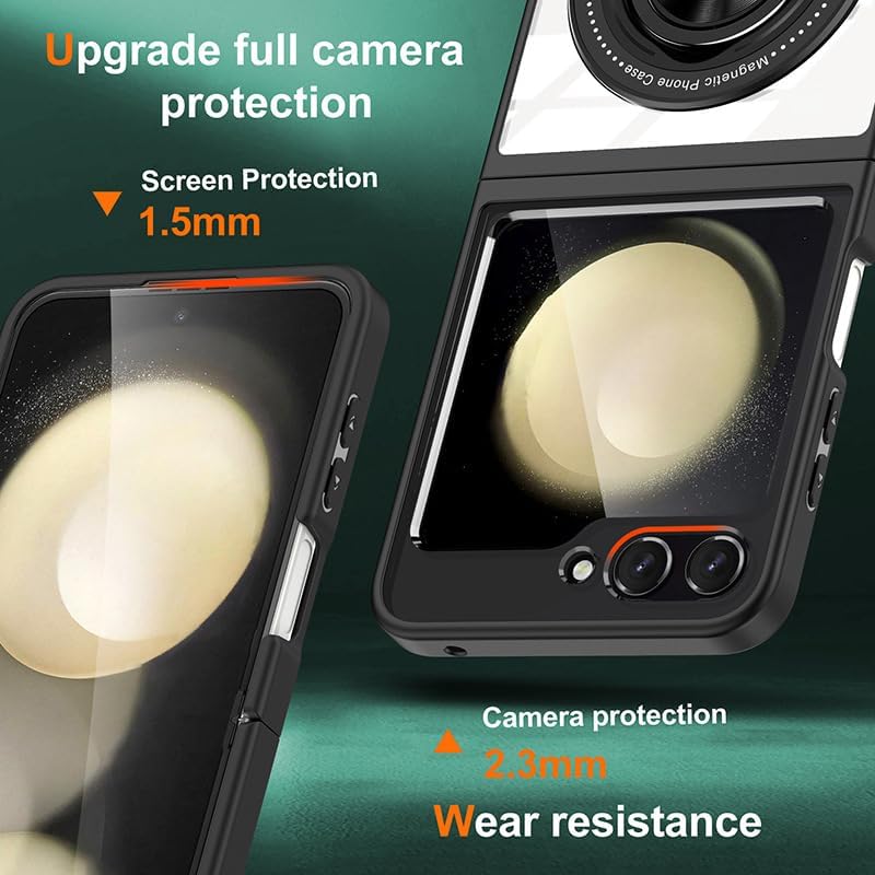 Coque galaxy z flip 6 - Yarxiawin Coque pour Samsung Galaxy Z Flip 6 Transparente, Anneau Magnétique Support pour Samsung Flip 6 Coque Compatible avec Magsafe Charger Slim Antichoc Rigide (Noir) – Image 5