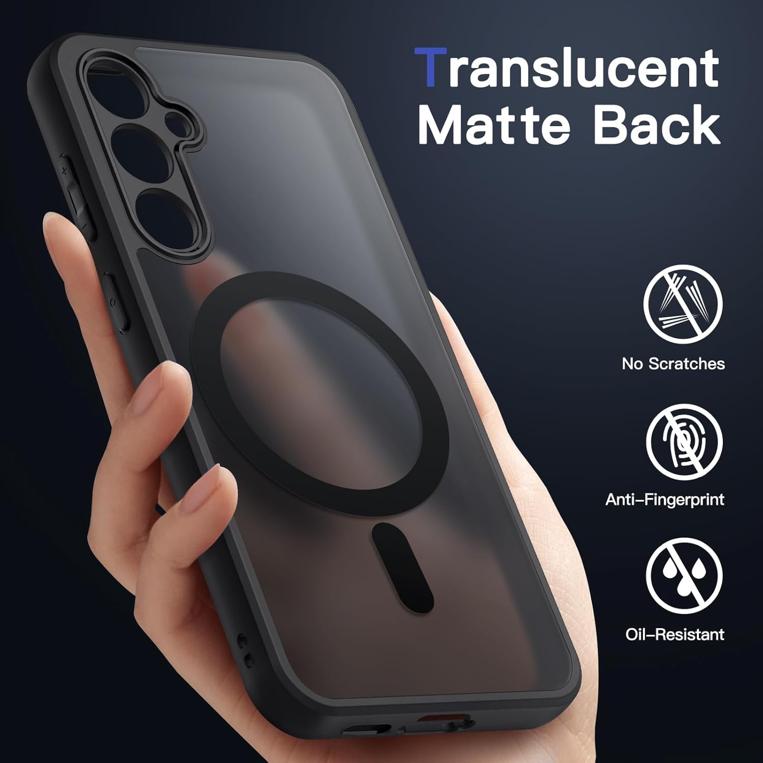 Coque samsung S24 - Étui magnétique JetEch pour Samsung Galaxy S24 Fe, compatible avec Magsafe, case de couverture arrière translucide morte (noir) – Image 6