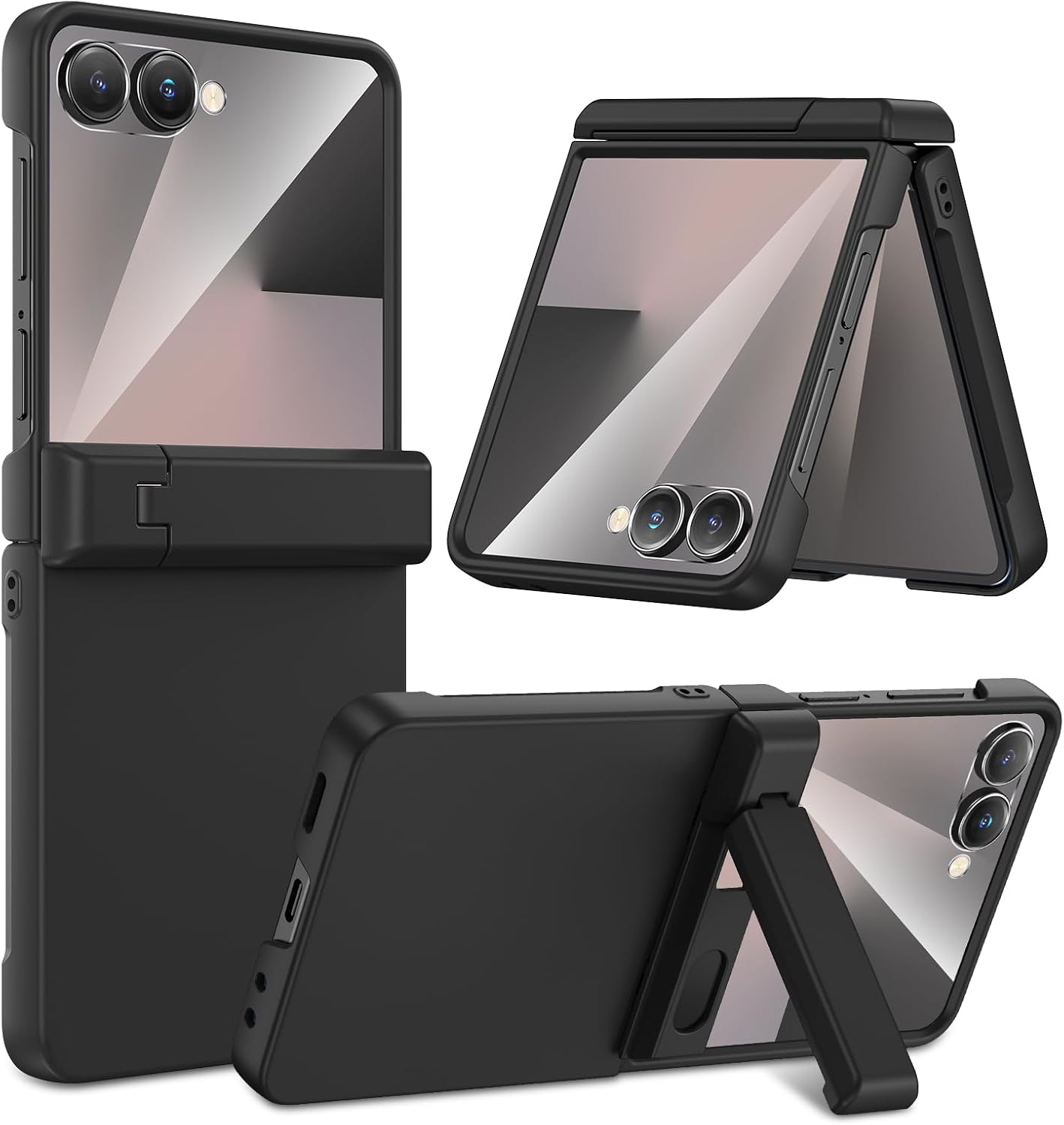 Case Hweggo pour Samsung Galaxy Z Flip 7 (pas pour Flip 7 Fe), protection de charnière lourde et support caché pliable et protecteur d'écran intégré, casqueux antidérapant sans glissement (noir) – Image 2