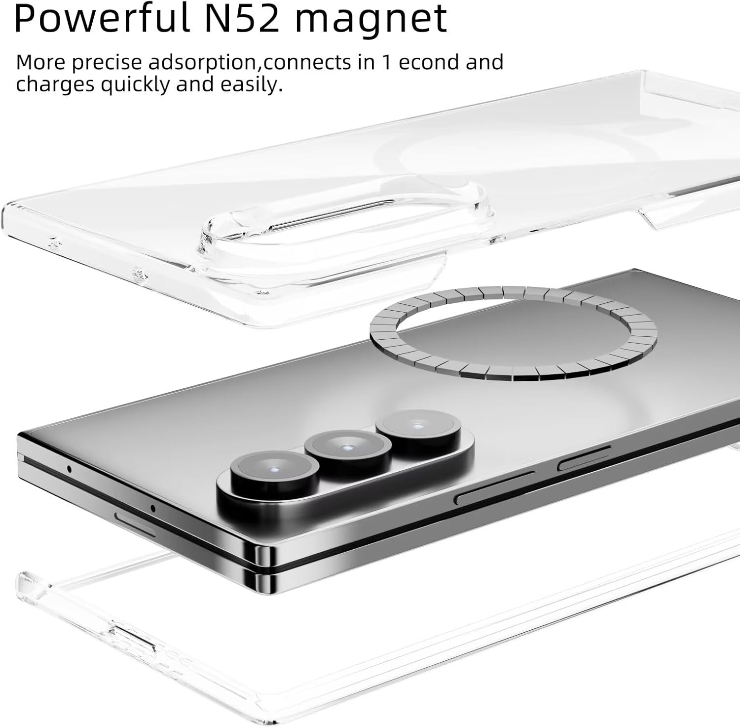 Yanjieer Magnetic Case pour Samsung Galaxy Z Fold 7 compatible avec Magsafe, charge sans fil, transparent transparent – Image 4